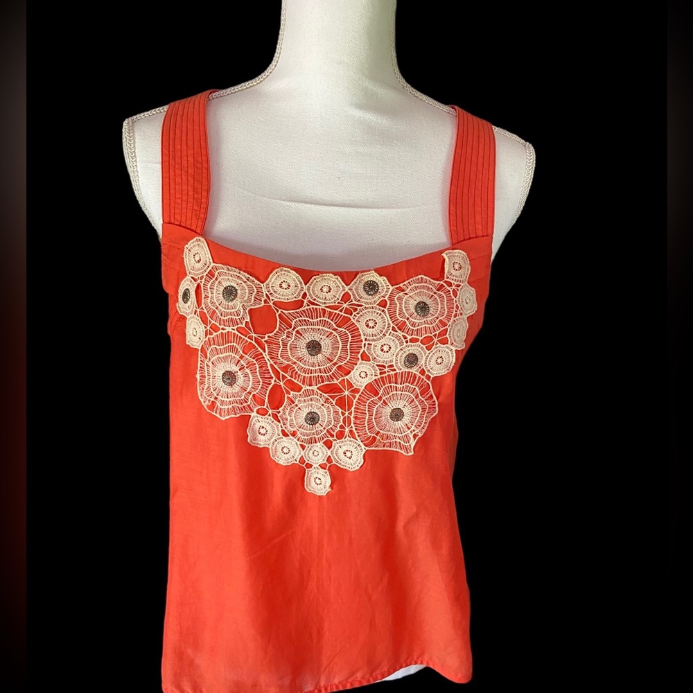 FLOREAT EMBROIDERED SUMMER CROSSBACK CAMISOLE TANK TOP ORANGE SIZE M
